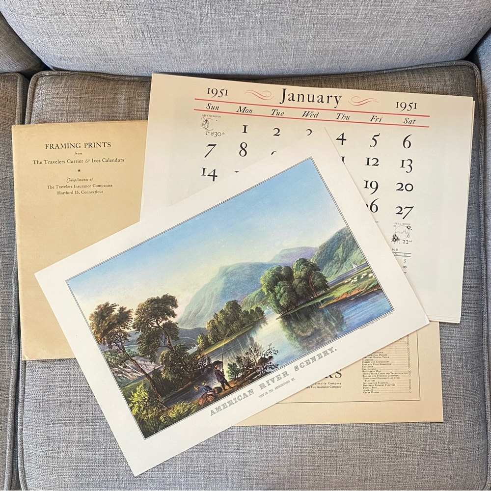 1951 Travelers Currier & Ives‎ Framing Prints Vintage Americana Art Set